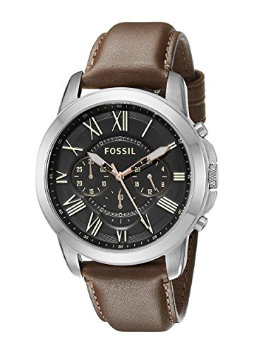 Fossil Men's FS4813 Grant Stainless Steel Watch with Brown Leather Band