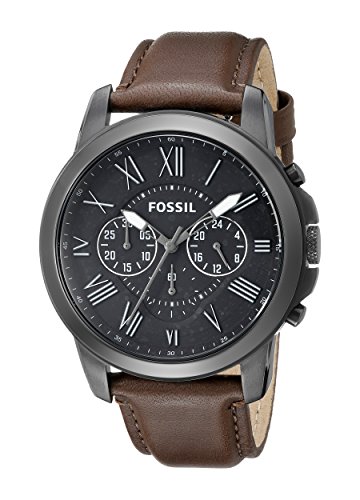 Fossil Men's FS4885 Grant Stainless Steel Watch with Brown Leather Band