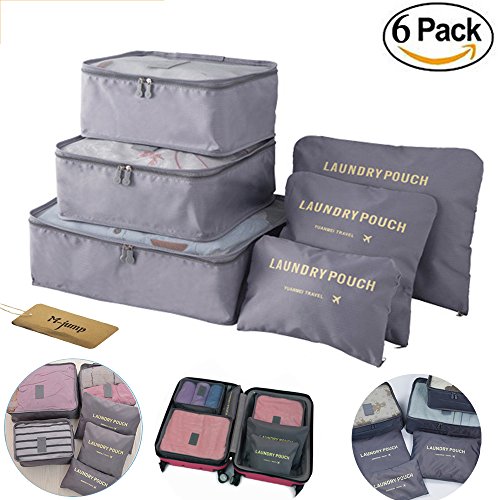 M-jump 6 Set Travel Storage Bags Multi-functional Clothing Sorting Packages, Travel Packing Compression Pouche, Luggage Organizer Pouch (grey)