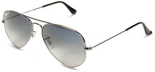 Ray-Ban Original 004/7855 Polarized Aviator Sunglasses,Gunmetal Frame/Blue Gradient Gray Lens