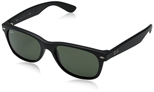 Ray-Ban RB2132 - New Wayfarer Non-Polarized Sunglasses, Black Rubber Frame/Green Lens, 55 mm