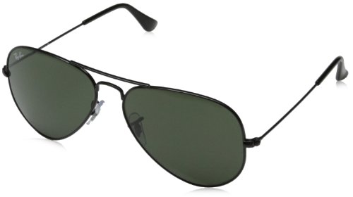 Ray-Ban RB3025 Aviator Large Metal Non-Polarized Sunglasses,Black Frame/Crystal Green G-15XLT Lens,58mm